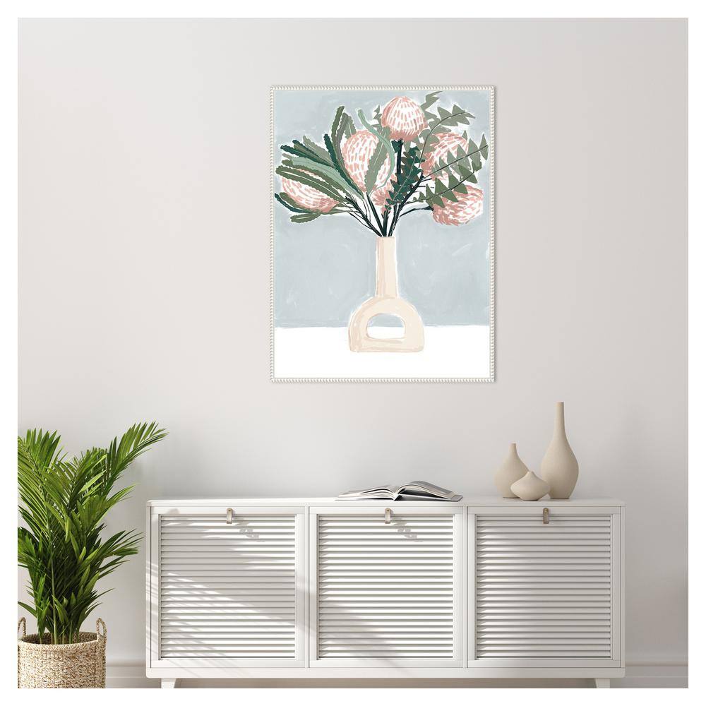 Pastel Pink Floral Arrangement Beaded Framed Canvas Wall Art