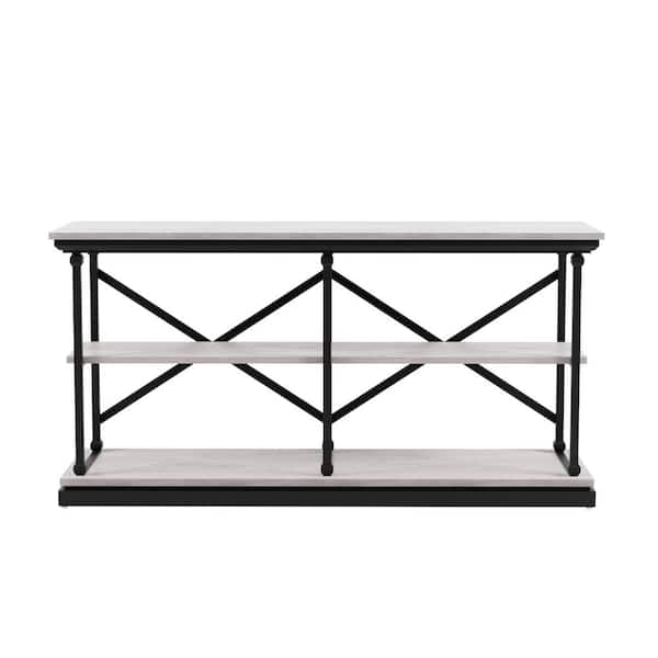 Furniture of America Blue River 59 in. Antique White and Black Rectangle Wooden Console Table