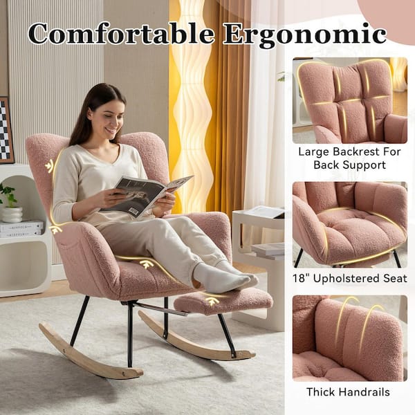 Seafuloy 26 in. W Pink Teddy Fabric Rocking Chair with Adjustable