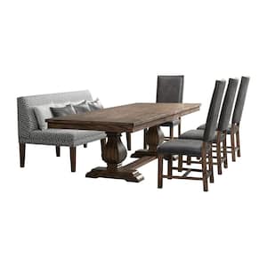 Hayward 6-Piece Brown Dining Set Table 4-Tall Back Chairs and Settee