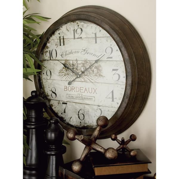 Litton Lane 23 in. x 23 in. White Metal Wall Clock with Bordeaux