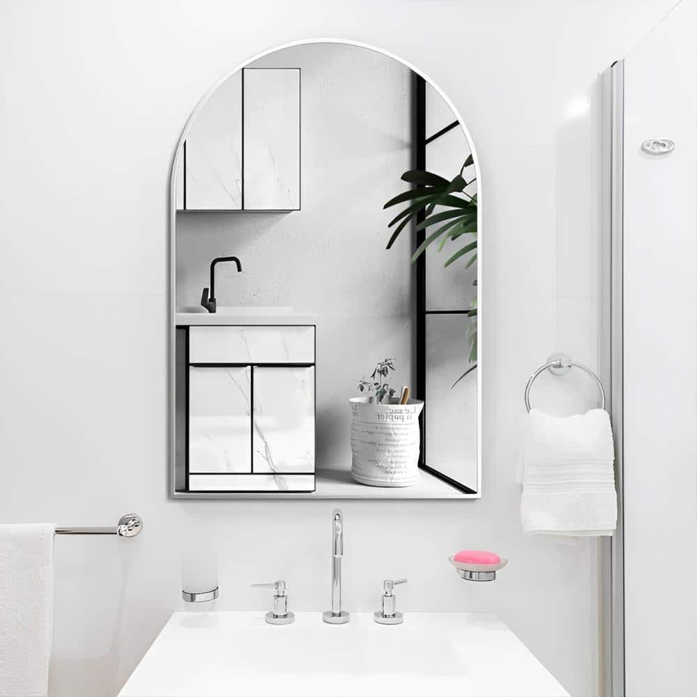 24 in. W x 36 in. H Arched Aluminium Framed Wall Bathroom Vanity Mirror in 