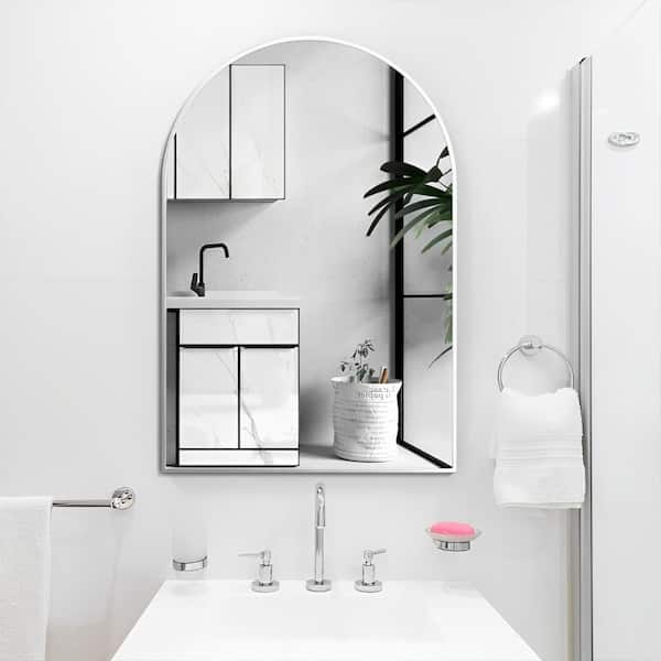 Unbranded 24 in. W x 36 in. H Arched Aluminium Framed Wall Bathroom Vanity Mirror in Silver