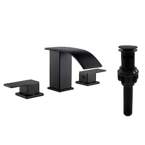 8 in. Widespread Double Handle Bathroom Faucet with Drain Assembly, Bathroom Sink Faucet for 3 Holes in Matte Black