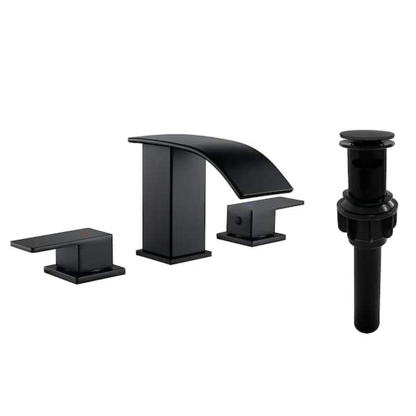 Fapully 8 in. Widespread Double Handle Bathroom Faucet with Drain Assembly, Bathroom Sink Faucet for 3 Holes in Matte Black