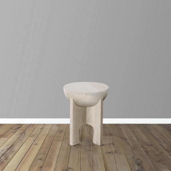 THE URBAN PORT Tomas 16 in. White Round Mango Wood Top Side End Table with Four Legged Base