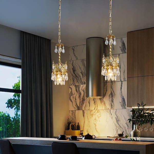 Home Light 4-Watt 1-Light Gold Modern Pendant Light Fixture with Crystal Shade, No Bulbs Included (2-Pack)