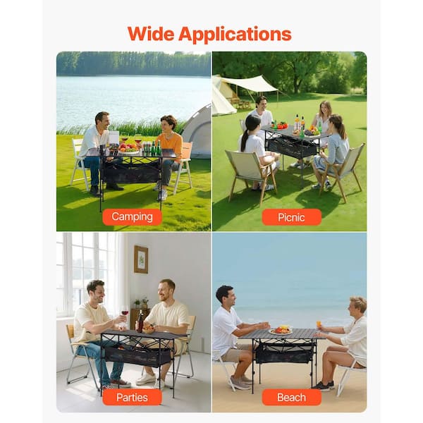SKYSHALO Folding Camping Table Black Portable Roll Up Side Tables