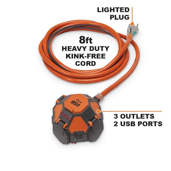 RIDGID 3-Outlet Power Ball Extension Cord Plus USB 36008 - Home Depot