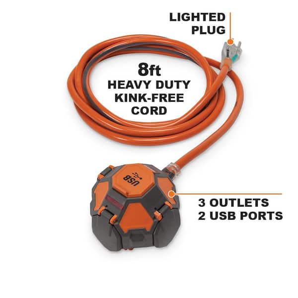 3-Outlet Power Ball Extension Cord Plus USB