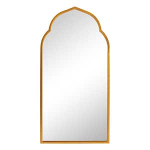 28 in. W x 59 in. H Modern Gold Arch Framed Leaning Mirror