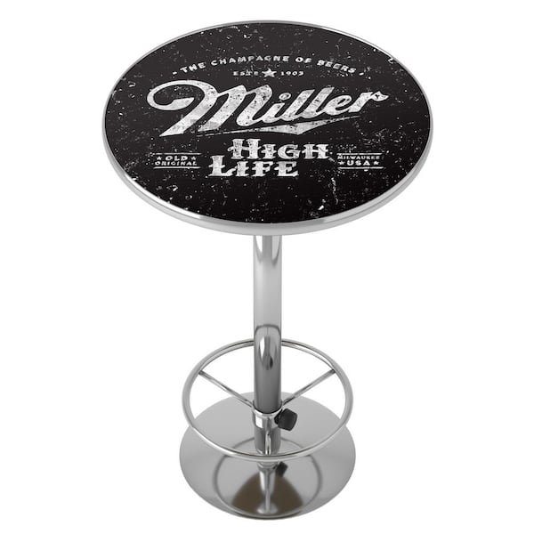 Unbranded Miller High Life Vintage 27 in. Chrome Round Table Top with Adjustable Foot Rest