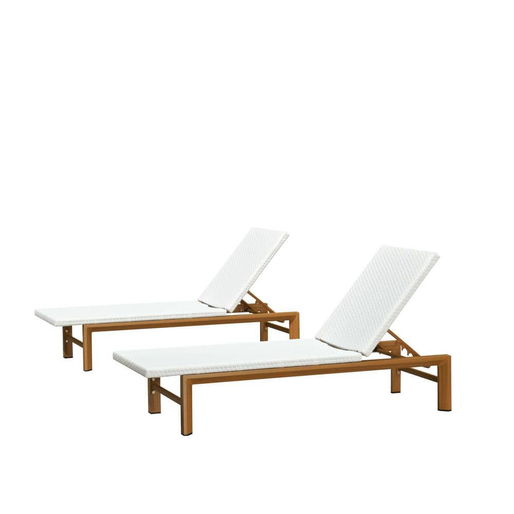 Extra Wide 2-Piece Aluminum Outdoor Chaise Lounge French PE Rattan Matte Teak Frame with Adjustable Backrest Grey White price history on PriceWatchPro