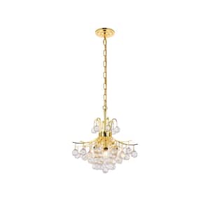 Timeless Home 16 in. L x 16 in. W x 15 in. H 6-Light Gold with Clear Crystal Contemporary Pendant