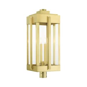 Cottingham 28.5 in. 4-Light Natural Brass Cast Brass Hardwired Outdoor Rust Resistant Post Light with No Bulbs Included