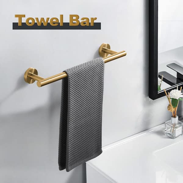 1 Pack 16 in. Stainless Steel Wall Mounted Single Towel Bar in Gold