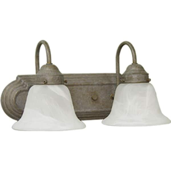 Volume Lighting Marti 2-Light Indoor Prairie Rock Bath or Vanity Light Wall Mount or Wall Sconce with Alabaster Glass Bell Shade