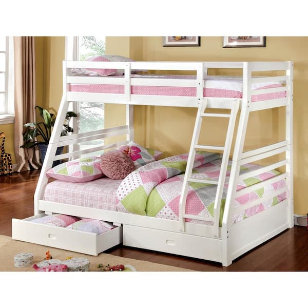 Full Bunk Bed With Drawers Idf Bk588wh, Twin Over Full Bunk Bedroom Set