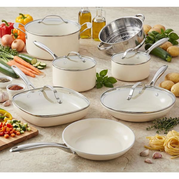 Natural Collection 12-Piece Aluminum Ultra Performance Ceramic Nonstick Cookware Set in Cream