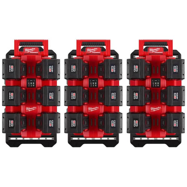 M18 18V PACKOUT 6-Port Daisy Chain Rapid Charger (3) w/ (3) Mounting Plates & (18) 12.0 Ah FORGE Batteries