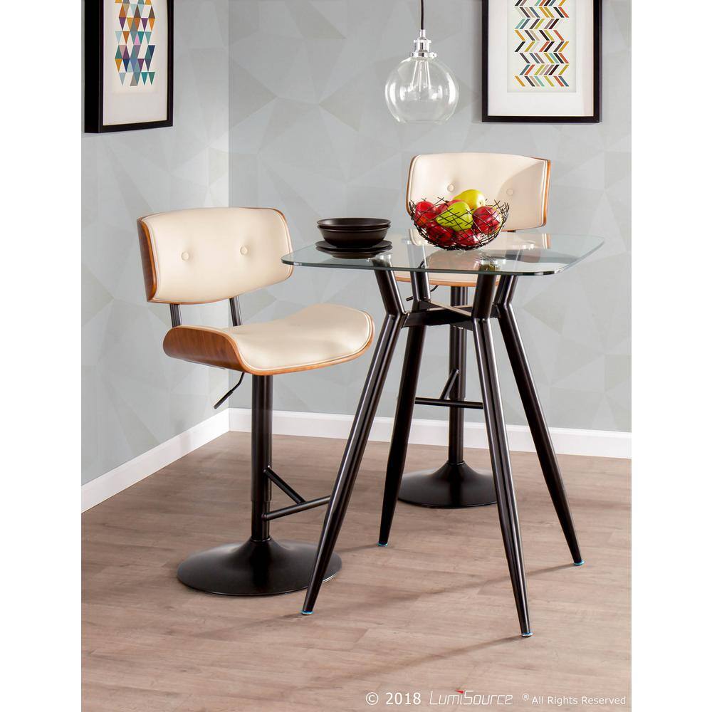 Contemporary Cream Faux Leather & Walnut Adjustable Swivel Chair
