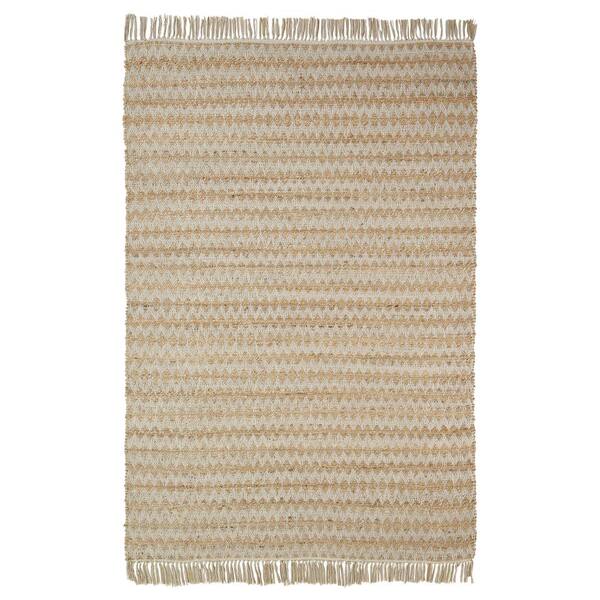 SUPERIOR Chevron Cream 5 ft. x 8 ft. Handwoven Tassel Eco-Friendly Jute and Cotton Area Rug
