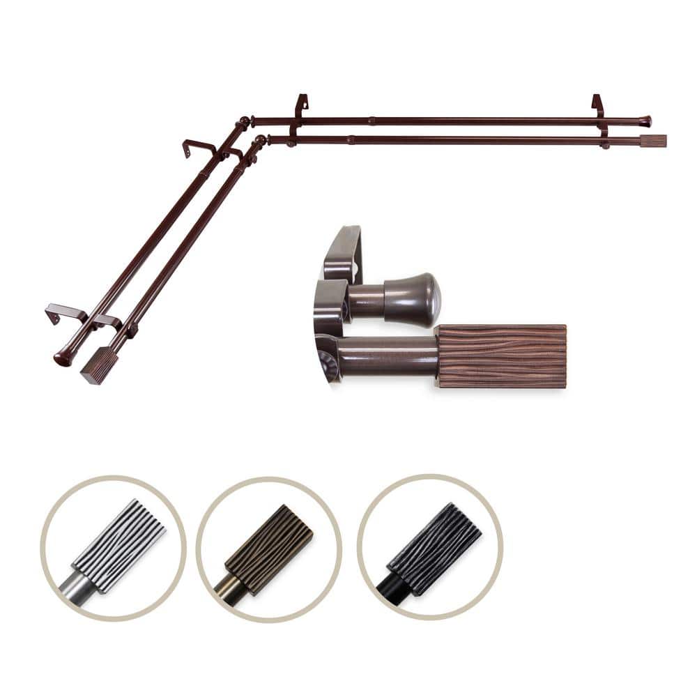 "13/16"" Dia Adjustable 28"" to 48"" Double Corner Window Curtain Rod in Cocoa with Alder Finials" price history on PriceWatchPro