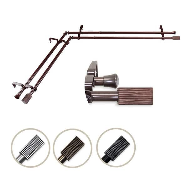 Rod Desyne 13/16" Dia Adjustable 66" to 120" Double Corner Window Curtain Rod in Cocoa with Alder Finials