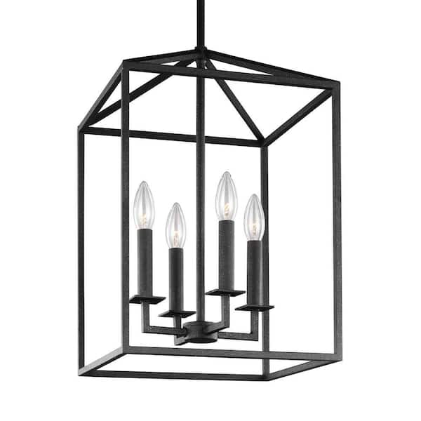 Generation Lighting Perryton Medium 15.5 in. 4-Light Textured Blacksmith Modern Transitional Candlestick Dining Room Hanging Pendant