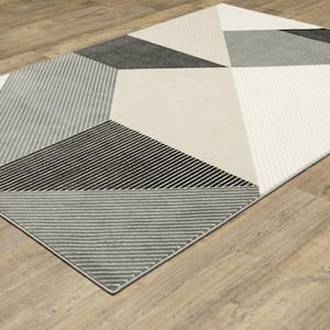 Rayder Ivory/Black 2 ft. x 8 ft. Geometric Blocks Polypropylene/Polyester Indoor Runner Area Rug