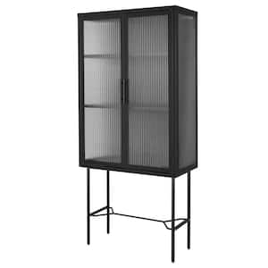 27.60 in. W x 12.68 in. D x 59.30 in. H Black Linen Cabinet with 2 Tampered Glass Doors and Adjustable Shelves