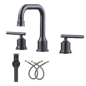 8 in. Widespread 2-Handle Bathroom Faucet with Pop Up Drain, 3 Hole Bathroom Sink Lavatory Faucet in Black Stainless
