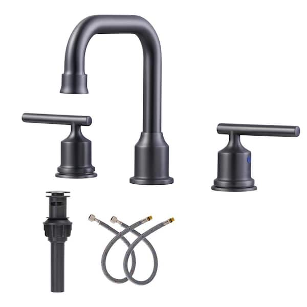 ARCORA 8 in. Widespread 2-Handle Bathroom Faucet with Pop Up Drain, 3 Hole Bathroom Sink Lavatory Faucet in Black Stainless