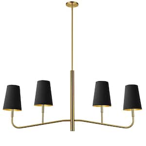 Eleanor 4-Light Aged Brass Shaded Linear Chandelier for Dining