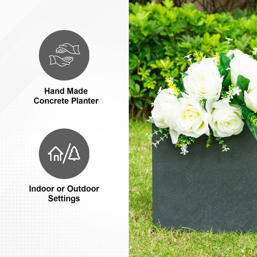 Modern Lightweight Concrete Square Planter, Charcoal Black, 15.35"