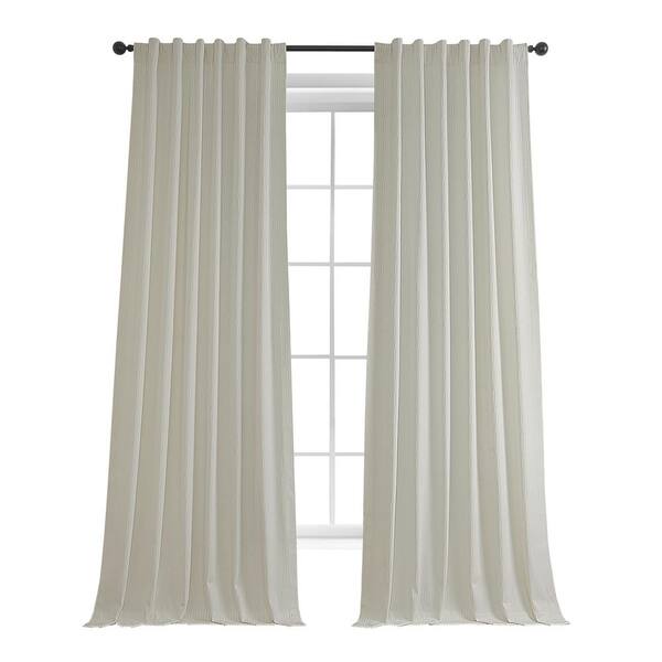 Exclusive Fabrics & Furnishings Ivory Lounge Embossed Velvet Curtains 50 in. W x 108 in. L Rod Pocket Room Darkening Curtain (Single Panel)