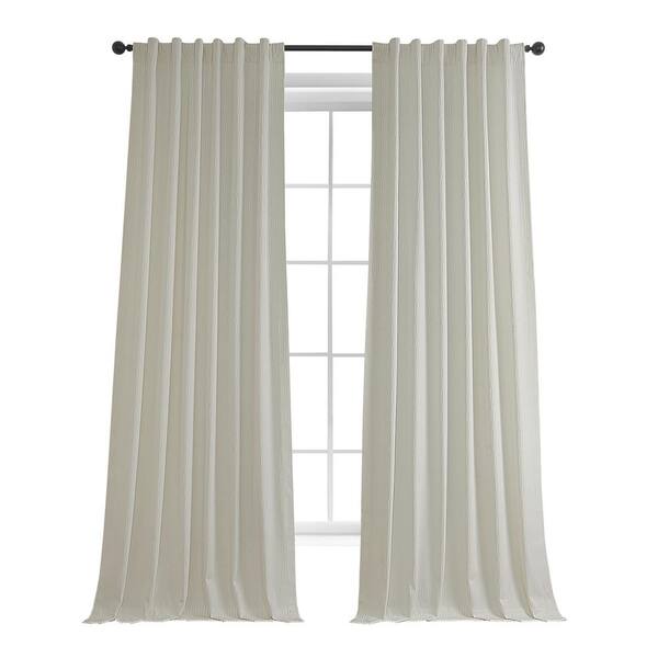 Exclusive Fabrics & Furnishings Ivory Lounge Embossed Velvet Curtains 50 in. W x 84 in. L Rod Pocket Room Darkening Curtain (Single Panel)