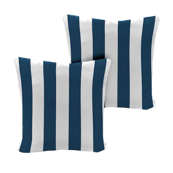Jordan Manufacturing 20 in. L x 20 in. W x 6 in. T Square Outdoor Throw Pillow in Awning Navy (2-Pack)