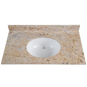37 in. W x 22 in. D Cultured Marble White Round Single Sink Vanity Top in Tuscan Sun