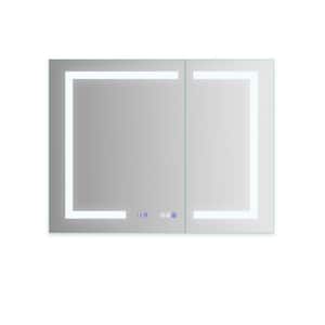 36 in. W x 30 in. H Silver Recessed/Surface Mount Medicine Cabinet with Mirror LED Lighting Defogger Timer