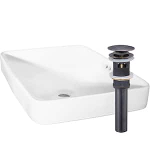 Rectangular 23 in. Drop-In Porcelain Bathroom Sink in White with Overflow Drain in Oil Rubbed Bronze