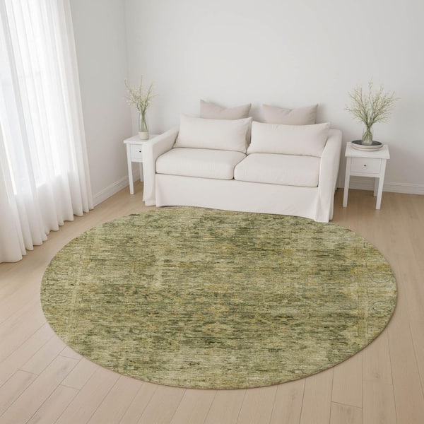 Mayfield Premium Machine Washable Abstract AMF1773 Green 8 ft. x 8 ft. Round Rug