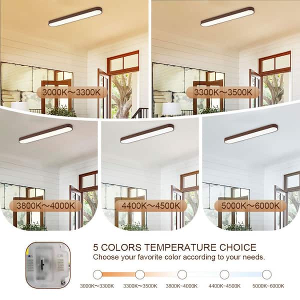 aiwen 37.4 in. Faux Walnut Minimalist Integrated LED Flush Mount