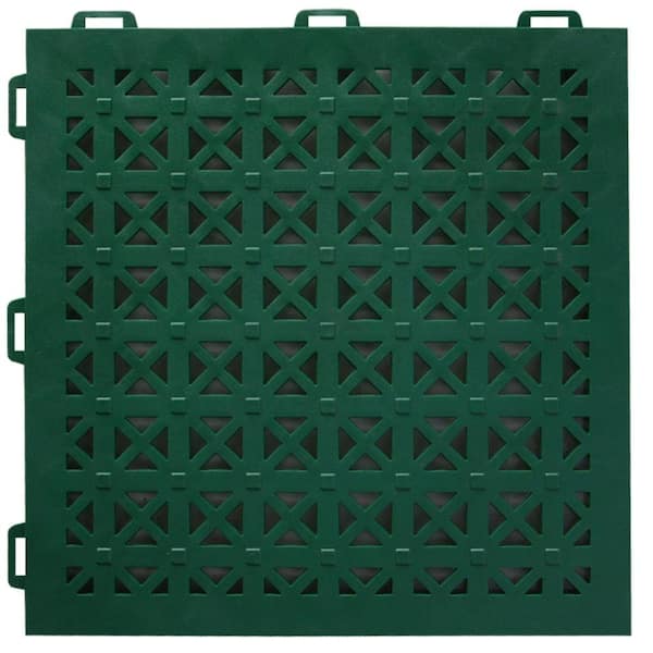 Greatmats StayLock Perforated Green 12 in. x 12 in. x 0.56 in. PVC Plastic Interlocking Outdoor Floor Tile (Case of 26)