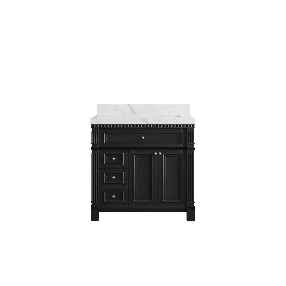 Paris 36 in. W x 22 in. D x 36 in. H Right Offset Sink Bath Vanity in Black with 2 in. Calacatta Laza qt. Top price history on PriceWatchPro