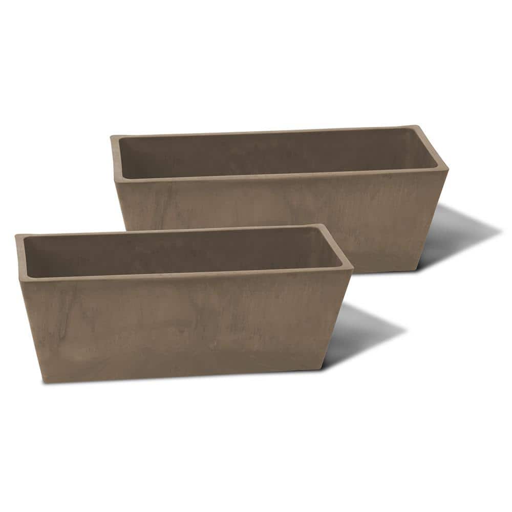 Taupe Rectangular Composite Resin Outdoor Planter Set