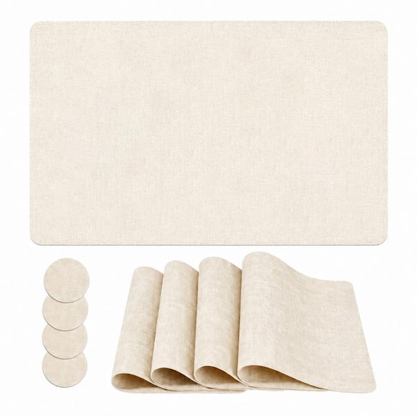 17 in. x 12 in. Beige Vinyl Placemats with Coasters, Heat Resistant Waterproof Table Mats, Set of 4