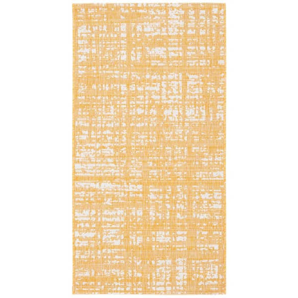 Courtyard Gold/Ivory 2 ft. x 4 ft. Abstract Graph Indoor/Outdoor Area Rug