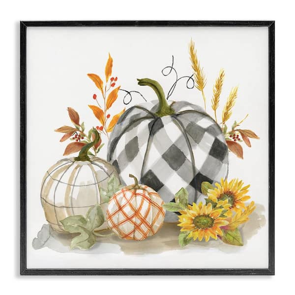 Stupell Industries Fall Patchwork Patterned Pumpkins by Nan Black Framed Graphic Nature Art Print 12 in. x 12 in.