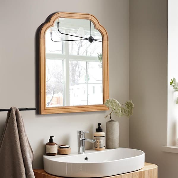 Natural 16 in. W x 20 in. H Farm Rectangle Wood Framed Wall Mirror for Bathroom